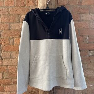 Spyder Sweater Mens Large Heather Black Long Sleeve 1/4 Zip Hooded Fleece Lined